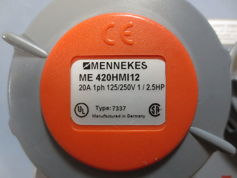 Mennekes Switched & Interlocked Receptacle 20A 1 Ph 125/250V 1/2.5HP ME 420HMI12