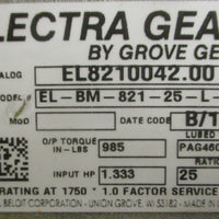 Electra Gear EL8210042.00 Gear Reducer EL-BM-821-25-L-56 25:1 Ratio 1" Shaft Dia