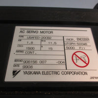 YASKAWA ELECTRIC CO AC SERVO MOTOR USAFED20CB2  1.8 KW 1500 RPM 15A UTOPH500VB