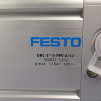 FESTO DNC3"3PPVAS2 184821 L260 12Bar/180psi PNEUMATIC PROFILE CYLINDER