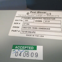 Post Glover Dynamic Braking Resistor 1800 Watts, 21.0 OHMS, T21R1K8PC