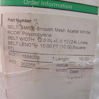 Habasit SM605 Smooth Mesh Acetal Belt 12" Width 10' Length W/ Polypropylene Rods