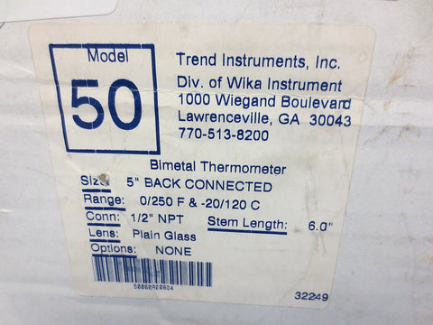 Trend Instruments Model 50 Bimetal Thermometer 5" Back Connected