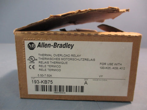 ALLEN BRADLEY 193KB25 MINIATURE THERMAL OVERLOAD RELAY 5.5A7.5A SERIES A