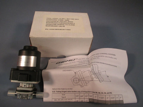 GEMU EPDM PNEUMATIC SANITARY DIAPHRAGM VALVE 3/8" 2037858 PN16 316L