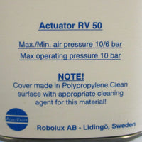 Robolux AB Actuator RV 50 Max/Min Air Pressure 10/6 bar, Max Operating 10 bar
