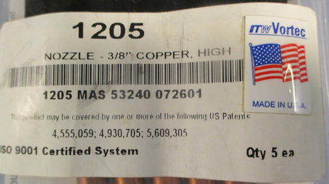 ITW Vortec 1205 Copper Air Nozzles 3/8" Airflow Amplifier (Lot of 5)