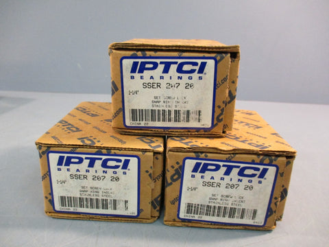 LOT OF (3) IPTCI SSER207-20 STAINLESS STEEL BALL INSERT BEARING 1-1/4"