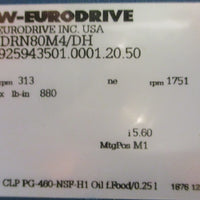 Sew Eurodrive R27 DRN80M4/DH Gearmotor 1.0HP 1751/313RPM 1" Shaft Dia
