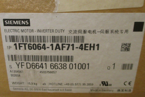 Siemens 1FT6064-1AF71-4EH1 Inverter Duty Servo Motor w/ Coupler