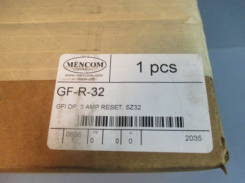 Mencom GFR32 GFI DP; 3 AMP Reset; SZ32 FACTORY SEALED