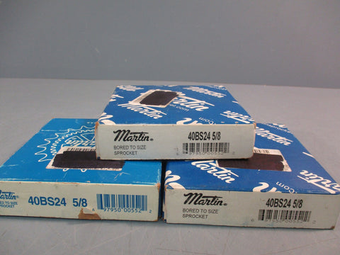 LOT OF (3) MARTIN 40BS24 5/8" BORE ROLLER CHAIN SPROCKET ANSI #40 CHAIN 24 TEETH