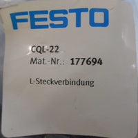 (Lot of 5) Festo 177694 Push In L Connector CQL22 22mm 0.95bar…15bar