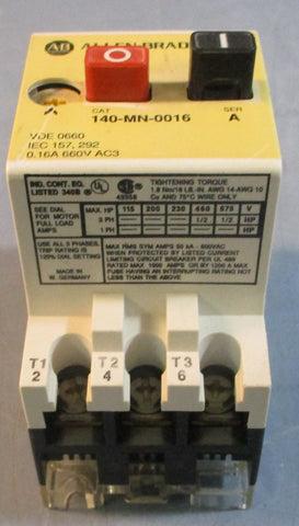 Allen Bradley 140-MN-0016 Ser A Motor Starter 3PH 1.8Nm/16Lb-in