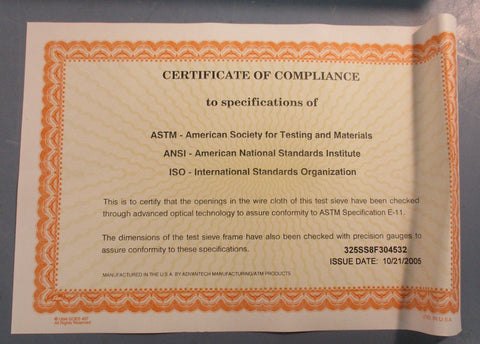 VWR 57334486 #325 U.S. Standard Testing Sieve 8" Diameter Stainless