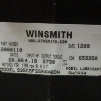 Winsmith 935 Speed Gear Reducer 935CSFS554X0DN 20:1 Ratio, 4.18 HP In 2730 In-Lb
