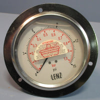 Lenz AFC154RL Pressure Gauge 3.5" Face 015 PSI 1/2" Threaded Connection Used