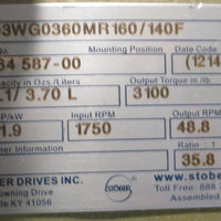 Stober K303WG0360MR160/140F Gear Reducer 35.8:1 Ratio 2.5 HP Input 1750 RPM