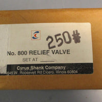 Cyrus Shank No. 800 Safety Relief Valve 800-250 1/2" Inlet 3/4" Outlet Sealed