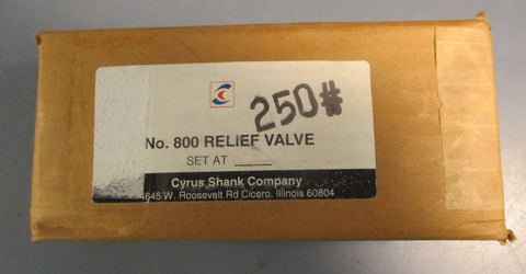 Cyrus Shank No. 800 Safety Relief Valve 800-250 1/2" Inlet 3/4" Outlet Sealed
