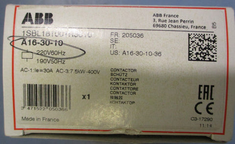 ABB A163010 Contactor Ui=1000V, 30A, 600VAC