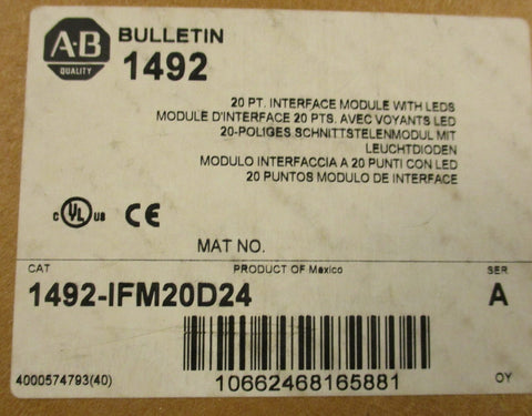 Allen Bradley 1492IFM20D24 Ser A 20Pt Interface Interface Module With LEDs