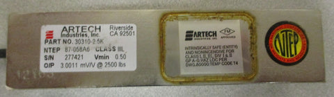 Artech Industries 303102.5K Weighing Scale Load Cell 2500 Lb 0.50 Vmin