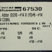 (Lot of 2) Ferraz Shawmut 67530 Power Distribution Block 600V CU9AL