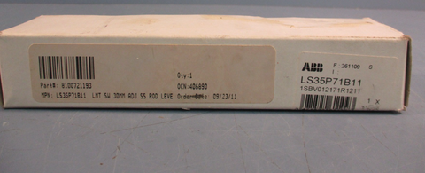ABB LS35P71B11 LIMIT SWITCH 30MM ADJ SS ROD LEVER 1 PHASE, 400VAC