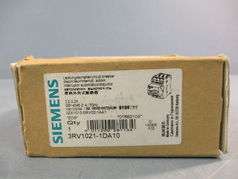 Siemens 3RV1021-1DA10 Motor Starter Protector 2.2-3.2 Amp 50Hz