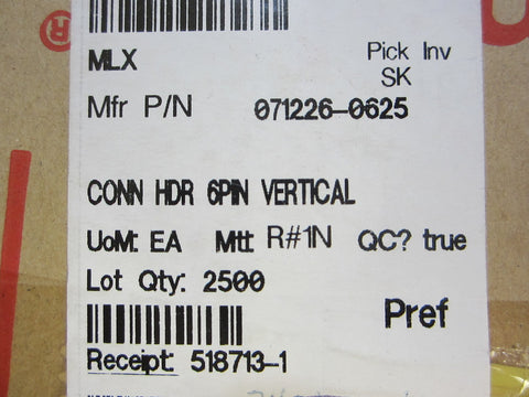 Lot of Molex 0712260625 1.00mm FFC/FPC Connectors Vertical SMT 6P 1410 PCS