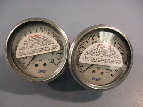 Lot of (2) Wika Pressure Gauge 0-160 PSI  1-1/2  in Dial 1/2 NPT