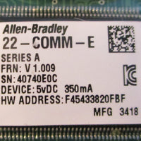 Allen Bradley 22COMME Series A EtherNet/IP Comm Adapter 5VDC 350mA