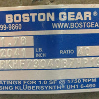 Boston Gear SBKHF73040B7HP19 Gear Reducer 40:1 Ratio 1.78 HP 13/16" Bore