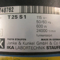 IKA T25S1 Homogenizer Disperser Tool UltraTurrax T25 115V 50/60Hz 600W