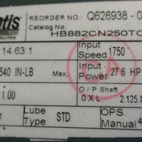 Dodge Quantis HB882CN250TC Gear Reducer 14.63:1 Ratio 27.6HP Max 21/8" Shaft Di