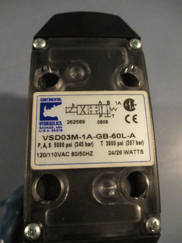 Continental Hydraulics Hydraulic Directional Valve 120vac VSD03M1AGB60LA