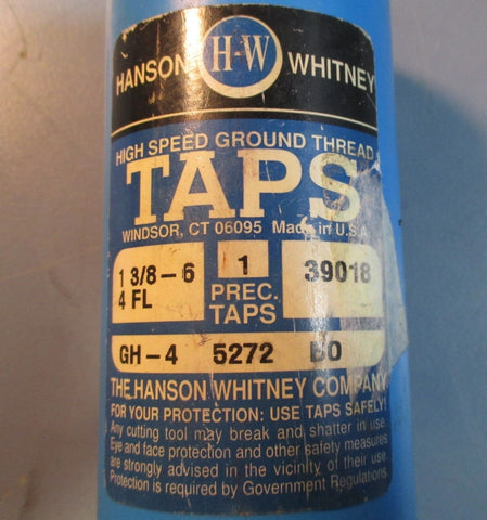 Hanson Whitney High Speed Ground Thread Tap 1 3/8-6 39018 GH-4 NOS