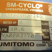 Sumitomo SMCyclo CNHM16125DBYA165 Gearmotor 165:1 11/2" Shaft Dia NOS
