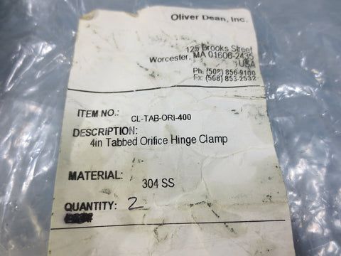 Oliver Dean CLTABORI400 4" Inch Tabbed Orifice Hinge Clamp