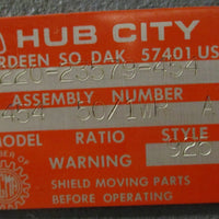 Hub City 022023579454 Gear Reducer Model 454 50:1 Ratio Style A 15/8" Shaft D