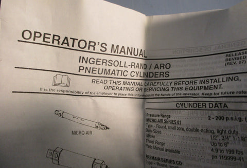 Ingersoll Rand ARO Economair 2418-1089-040 Pneumatic Cylinder 1-1/8" Bore 4" Stk