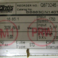 Dodge Quantis BB883CN140TC Helical Bevel Speed Reducer 16.85:1 1750 RPM 2" Bore