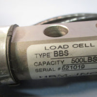 HBM, INC LOAD CELL TYPE: BBS 500 LBS CAPACITY SERIAL# 521019 BBS50010121