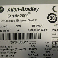 Allen Bradley 1783US16T Unmanaged Ethernet Switch Stratix 2000 Ser A 5060Hz