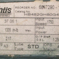 Dodge Quantis HB482GH80G4 Gear Motor 68472901 37.06:1 1750RPM  11/4" Shaft Dia