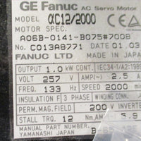 Fanuc A06B0141B075#7008 AC Servo Motor aC12/2000 1.0 kW, 257 Volt Motor