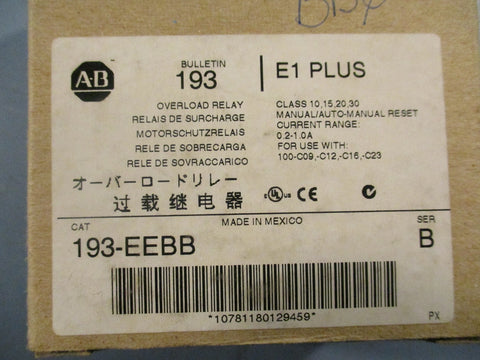 Allen-Bradley 193-EEBB SER B Overload Relay Manual/Auto-Manual Reset 600 V Max