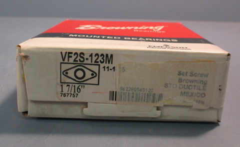Browning 1-7/16" 2 Bolt Mounted Ball Bearing VF2S-123M, Set Screw Locking