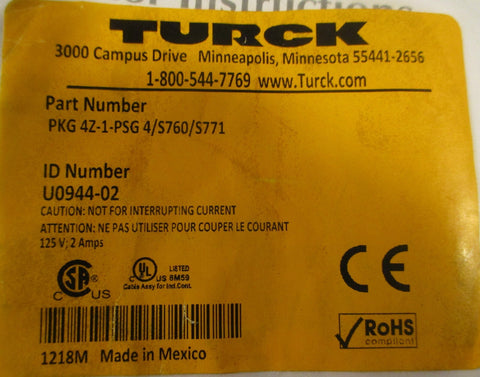 Turck PKG 4Z1PSG 4/S760/S771 Picofast Cordset U094402 125V 2A (Lot of 6)
